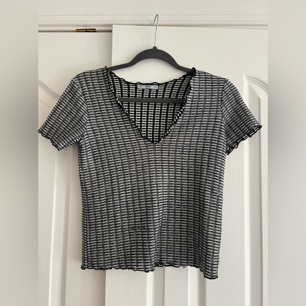 Zara black and white sparkle top
